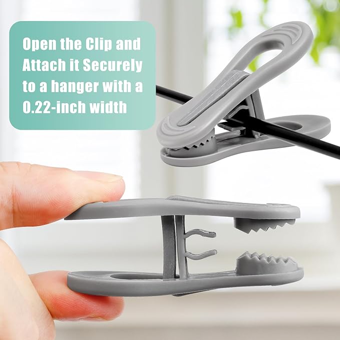 Grey Hanger Clips 50 PCS,Velvet Hanger Clips for Plastic Hangers,Pants Hanger Clips,Grey Finger Clips,Plastic Hanger Clips for Skirt Pants Hangers Plastic Clothes Hangers,Strong Pinch Grip