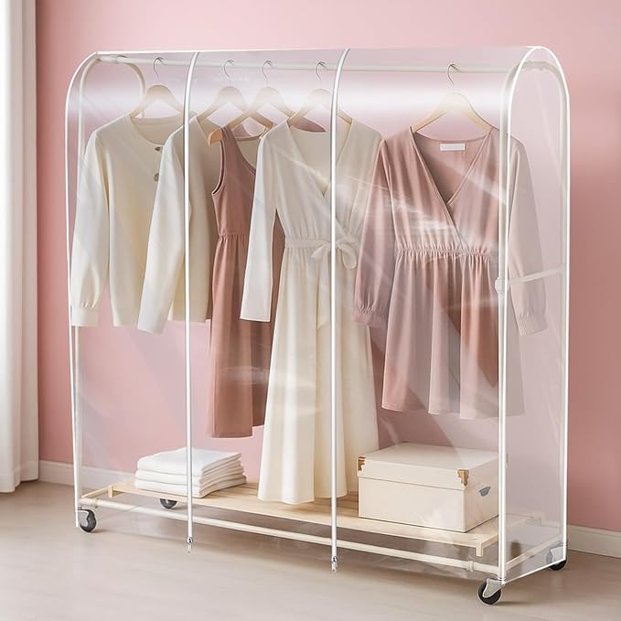simarro 6Ft Clear Clothes Rack Cover, 71"L x 20" W x 60"H Garment Rack Cover With 2 Durable Zipper Waterproof Protectors for Garment Rack(Rack Not Included)