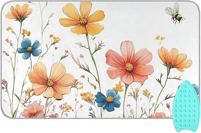 Ironing Mat &Pad Magnetic Heat Resistant Pads Portable Travel Ironing Blanket Ironing Board Covers 27.6x47.2Inches Red Wildflower Bees18