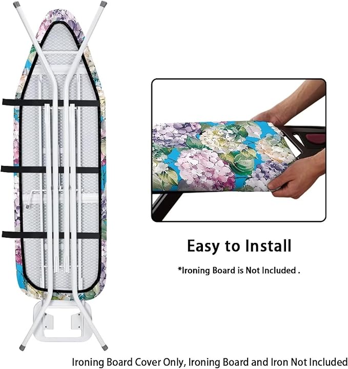Hydrangea Ironing Board Cover Non Stick Scorch Ironing Board Cover and Pad Standard Size 15x54 Inch Scorch Resistant Pressing Cloth for Iron