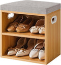 YMYNY Shoe Storage Bench with Cushion, 2 Tier Shoe Rack with Padded Seat, Adjustable Shoe Organizer Cabinet for Entryway, Living Room, Hallway, Closet, Bedroom, 15.4L*11W*16.54H, Natural, UHBD028N