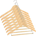 Tosnail 8 Pack Wooden Suit Coat Hangers with Locking Bar, Wood Hanger Pants Clothes Hanger - Flat Construction for Saving Space