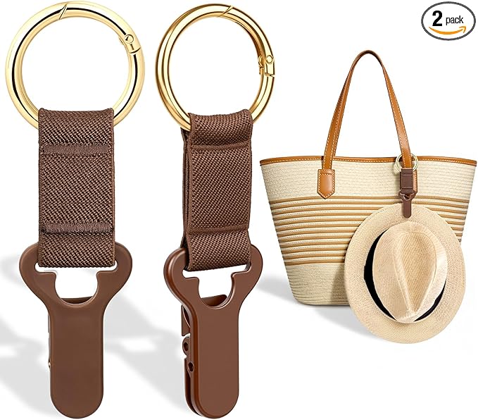 Niveaya Hat Clip for Travel on Bag - 2 Pack, Vacation Beach Cruise Essentials Accessory for Travel Handbag Backpack Luggage, Securely Hold to Keep Hat Shaped, Brown+Brown