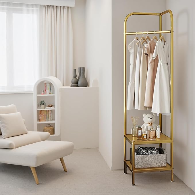 Corner Coat Rack, Modern Metal Clothes Racks Corner Hall Tree Clothing Floor Freestanding Garment With Shelves Storage for Hallway Entryway Bedroom Living Room Office