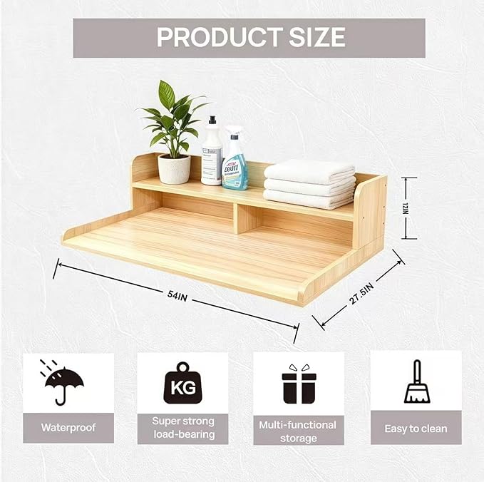 2-Tier Washer and Dryer Countertop, 54" W x 27.6" D Laundry Room Organization,Washer Dryer Topper Storage for Folding Clothes Over Washer and Dryer-Oak