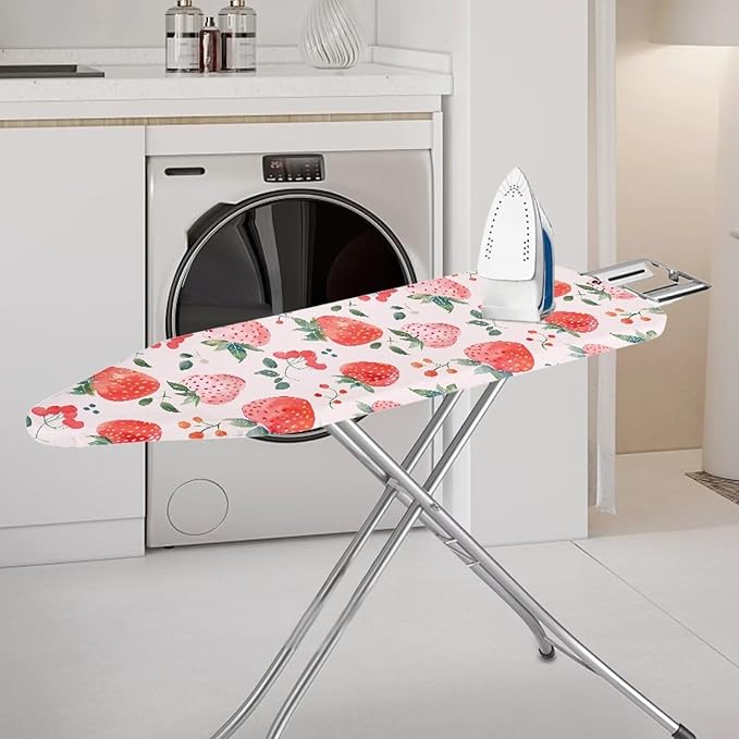 Strawberry Iron Board Cover Non Stick Scorch Easy-Fit Ironing Board Cover Standard Size with Elastic Edge and Hook & Loop Fastener Strap