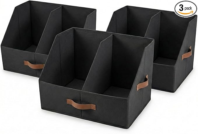 Trapezoid Storage Bin - UPGRADED HEIGHT Closet Organizers And Storage W/ Handles & Adjustable Dividers, Fabric Collapsible Storage Bins For Clothes Storage & Shelf Organizer (3pcs, Medium, Black)