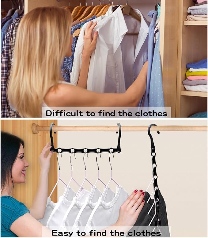 Closet Organizers and Storage, 8 Pack Stronger Space Saving Hangers for 40 Clothes, College Dorm Room Essentials for Guys Girls, Clothes Hanger with 5 Holes, Closet Storage, Magic Home Organization