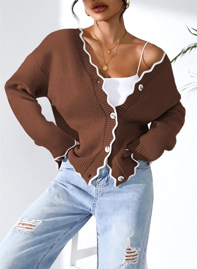 Pink Queen Fuzzy Sweater Cardigan for Women 2025 Fashion Long Sleeve Flower Outerwear Button Down Open Front Cardigan Coat