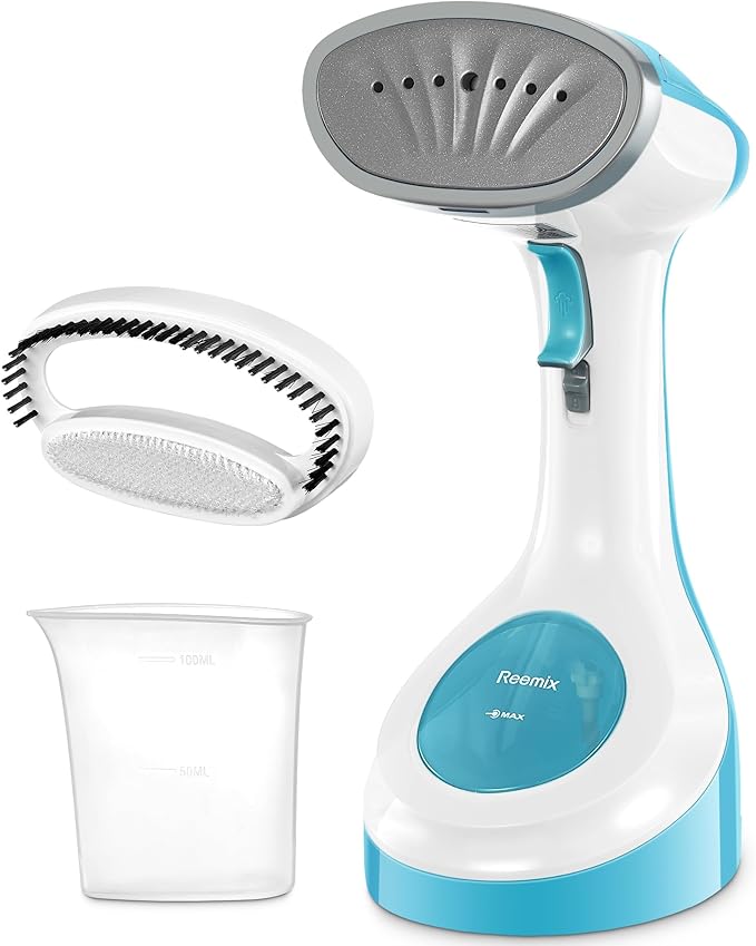 Reemix Steamer for Clothes, Folding Handheld Design Garment Wrinkles Remover, 20g/min Strong Penetrating Steam, 25-Sec Fast Heat-up, for Home, Office and Travel (Large, no Foldable, Aqua)