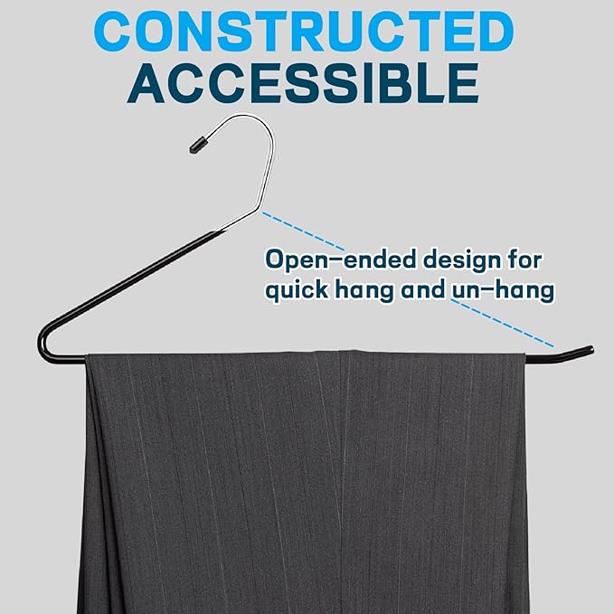 Amber Home 15" Metal Pants Hangers 20 Pack, Non Slip Open Ended Slacks Pants Hangers, Black Trouser and Jean Hanger for Closet, Space Saving Clothes Hanger Strong and Durable