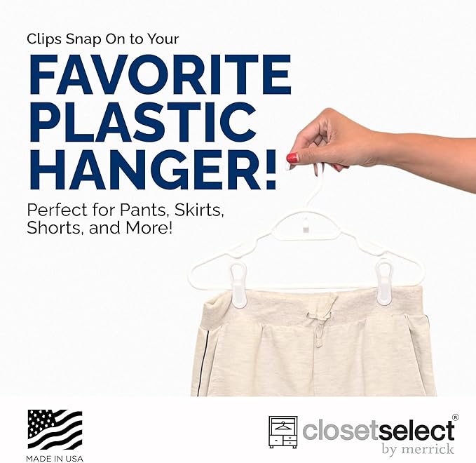 Hanger Clips 30 Pack – White Multi-Purpose Hanger Clips for Hanging Clothes, Skirts & Pants, Laundry & Sweater Clips for Adult & Baby Hangers, Plastic Clips for Hangers, Made in USA