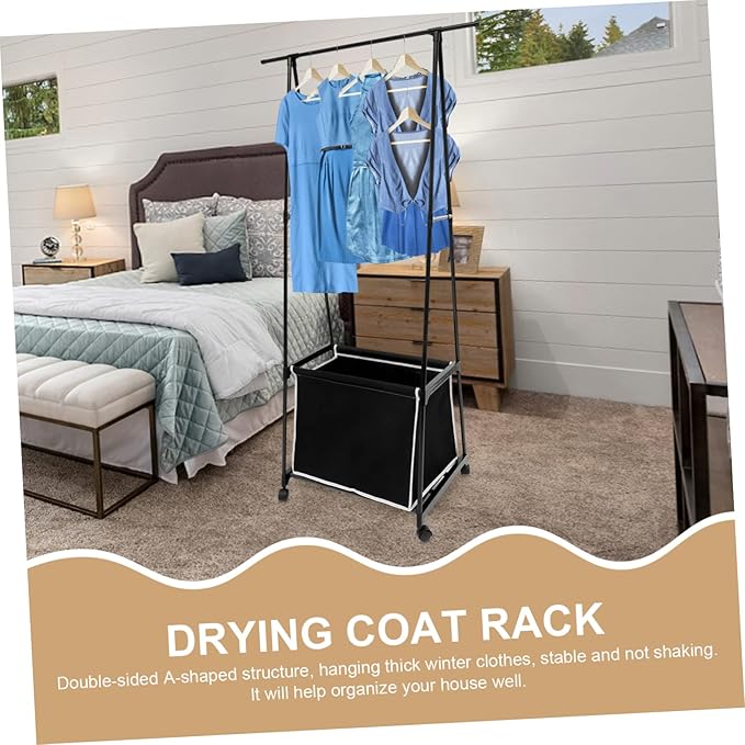 Portable Garment Rack Baskets Metal Coat Hanger Stand Sturdy Clothes Stand for Bedroom