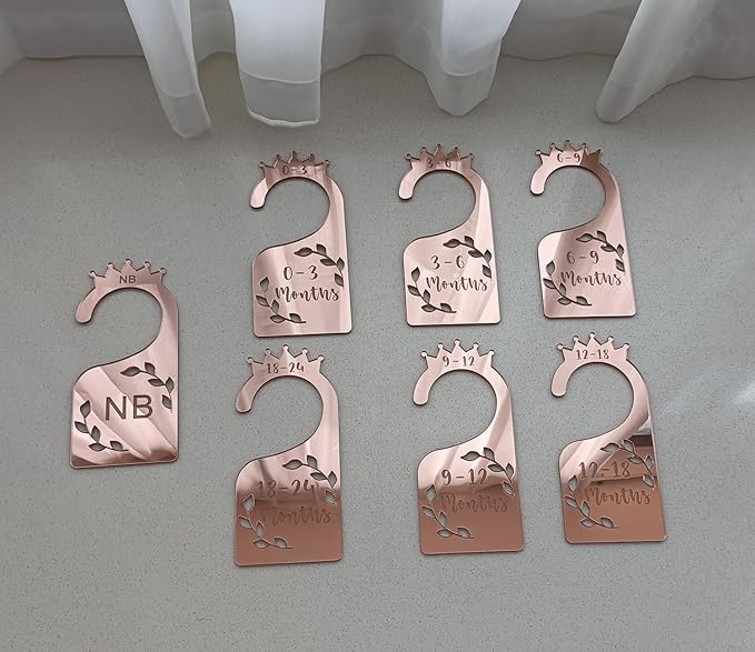 Baby Closet Dividers,Set of 7 Acrylic Mirror Baby Clothes Organizers for Wardrobe Closet Home Nursery from Newborn to 24 Months (Rose Gold Mirror, Model 1)