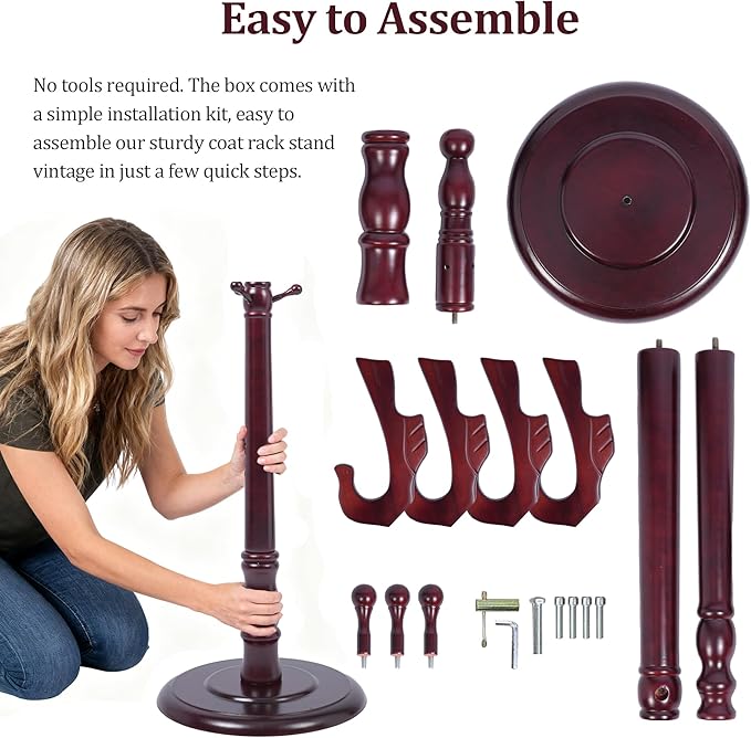 73" Wooden Coat Rack Freestanding, Coat Rack Stand With 18 Hooks And Round Solid Wood Base，Adjustable Height, Easy To Assemble For Entrance Hallway Office Living Room Bedroom (Flying Swallow)