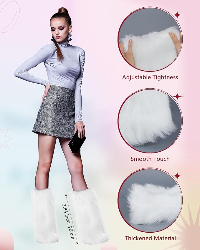 Berlune Faux Fur Fuzzy Leg Warmers Furry Boot Cuff Fur Fluffy Shoes Cover Sleeves for Women Valentines Winter Costumes