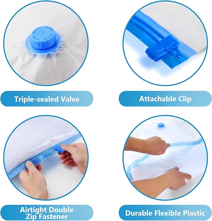 Vacuum Seal Bags for Clothing Travel, 6 Pack Space Saver Vacuum Storage Bags with Electric Pump,Portable Compression Sealer for Clothes, Blankets, Bedding & Travel,Good for Storage and Organization