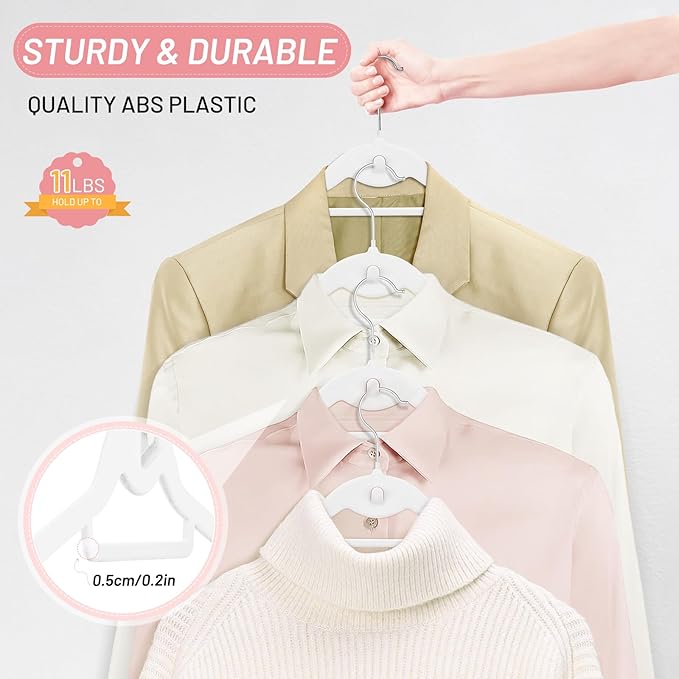 Velvet Stackable Hangers 30 Pack, STOPKLAS White Clothes Hangers Non Slip Felt Hangers with 360° Swivel Hook, Thin Hanger Space Saving, Heavy Duty Closet Hanger for Clothes, Coats, Suits, Dress, Pants
