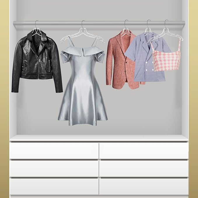 12 Pack Clear Plastic Hangers,Shirt Hanger Clear Hangers with 360 Swivel Metal Hook,Heavy Duty Dress Hangers Coat Hangers for Clothes Shirts Dresses,16.7 Inch