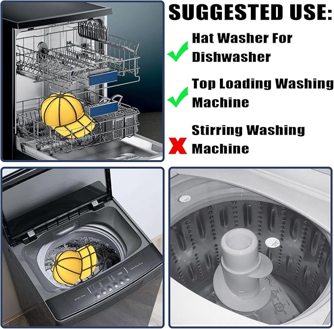 INVODA Hat Washer Cage Hat Washer for Washing Machine Hat Cleaner for Baseball Cap Dishwasher Hat Rack Protector Organizer for Flat & Curved(Black)