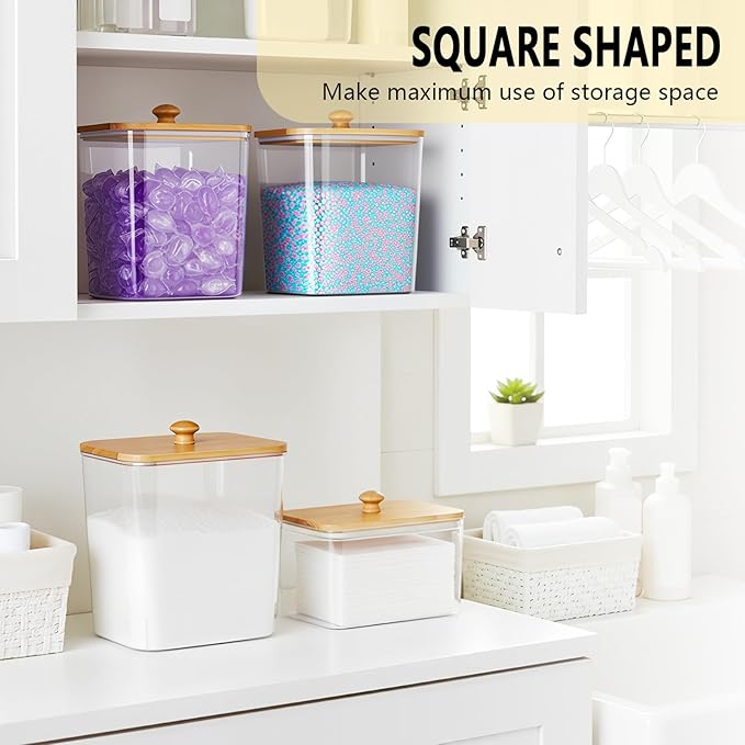 Laundry Storage Containers - Large Detergent Powder Storage with Wooden Lids & Labels, Laundry Pods Holder for Scent Booster, Powder & Pods, Laundry Room Organization 3+1 Pack