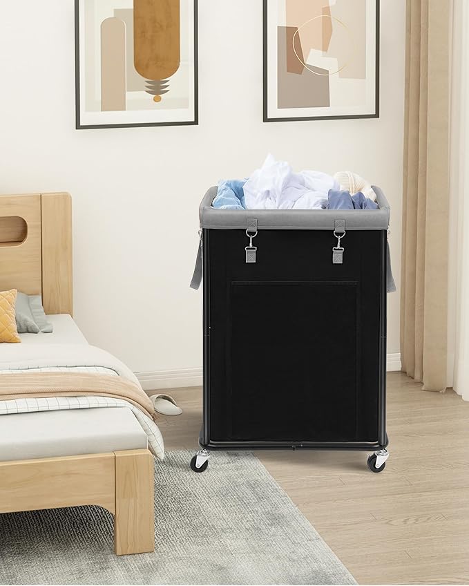STORAGE MANIAC Large Laundry Basket with Wheels 160L Rolling Laundry Hamper Laundry Cart with Metal Frame and Removable Bag, Clothes Hamper for Bedroom, Bathroom, Dorm Room, Laundry Room, Black
