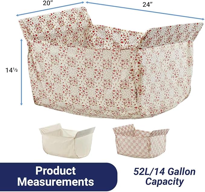 Miles Kimball Laundry Cart Liner - White Floral Pattern - Heavy Cotton - Drawstring Closure - 8" x 19" - 12" Deep - Pockets - Modern Style - Laundry Room