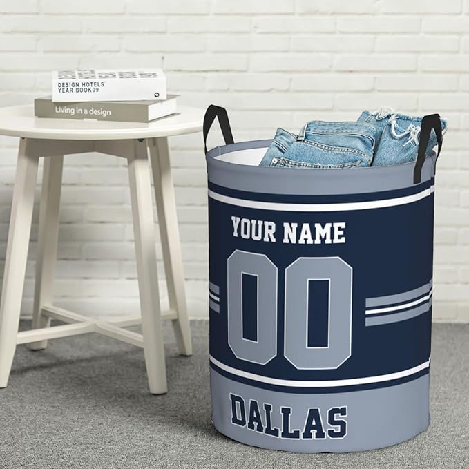 Custom Dallas Laundry Hamper Personalized Laundry Basket Customized Name And Number Collapsible Storage Basket for Bedroom Bathroom Living Room Gifts