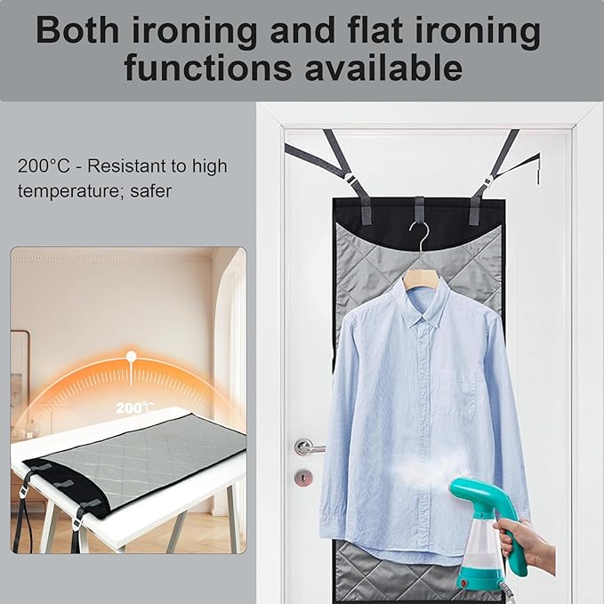 Over-The-Door Steamer Mat,Foldable Wall Mount & Portable Steamer Door Pad, Including Heatproof Glove & Lint Remover Tool | Space-Saving Design for Travel, Dorm, Apartment, Laundry