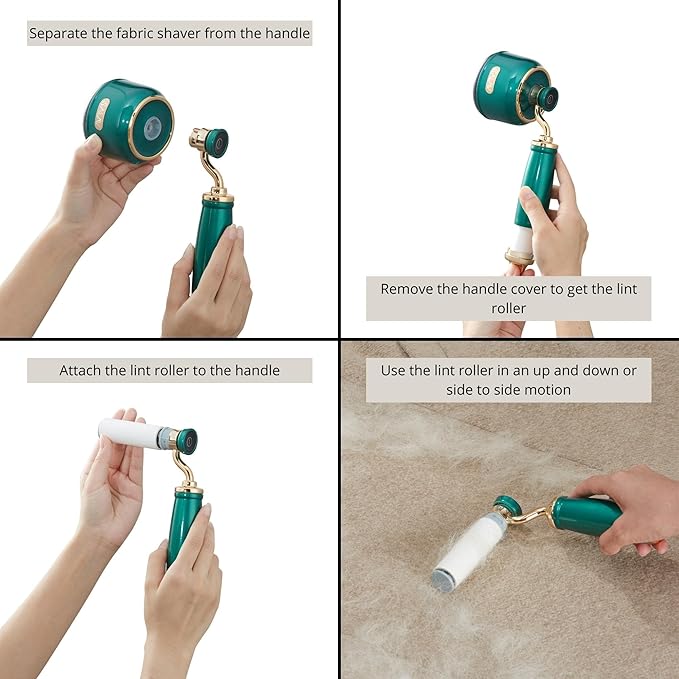 SALAV® Retro Edition Rechargeable Fabric Shaver and Lint Roller with 6-Blade System Removes Fuzz and Piling on Fabrics, with Charging Cable and Mini Brush (Emerald)