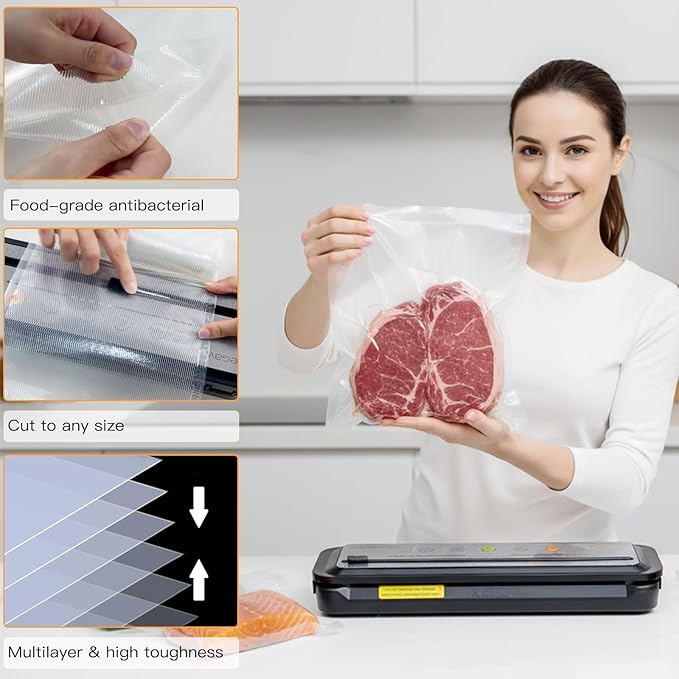 MegaWise Vacuum Sealer Machine Bags, 6 inch wide and 19.6 Feet Long for Megawise & other brand vacuum Perfect for Meal Prep and Sous Vide Cooking (8"x21.6")