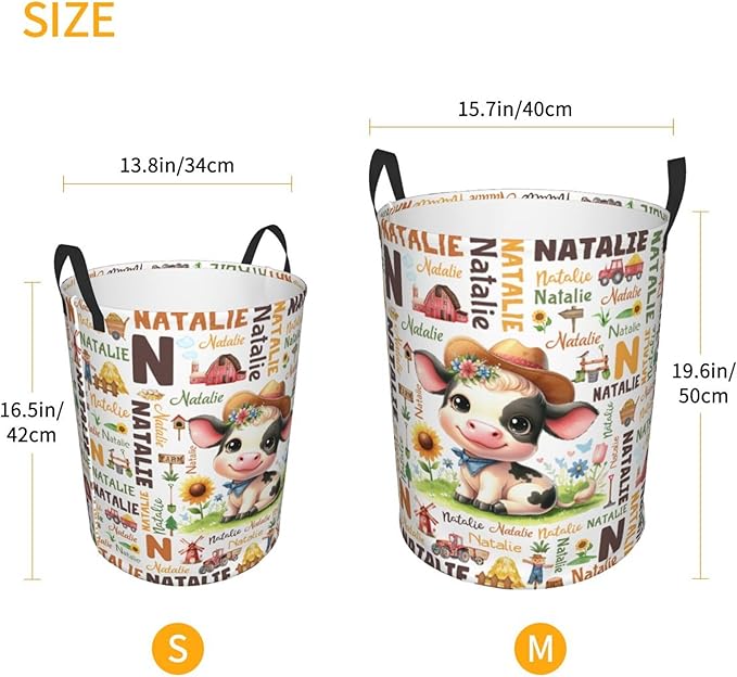 Personalized Farm Cow Laundry Basket For Baby Kids Boys Girls Adult Custom Hamper Basket With Name For Bathroom Bedrooms Collapsible Baby Laundry Basket, Dirty Clothes Hamper With Handles