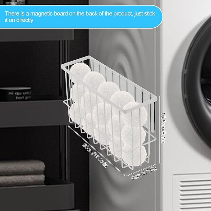 Large Dryer Ball Organizer Magnetic Storage Bin, Laundry Basket Holder for Laundry Room Organization and Storage to Hold 6 Dryer Balls, Without Balls for Drying or Storing Laundry Tins,Socks,Towels