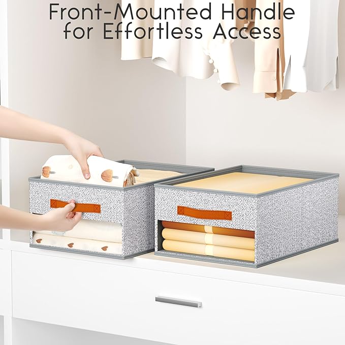 Drawer Organizers and Storage - 12 Pack Foldable Pants Organizer with Clear Window & Handles, Fabric Closet Organizer for Clothes, Jeans, Sweaters, Towels, T-shirt, Scarf (Ant Light Gray)