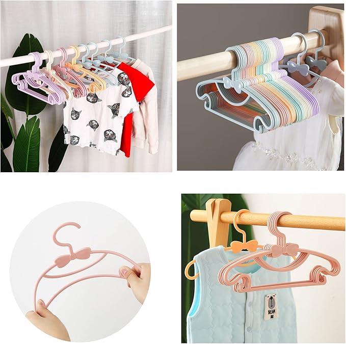 YYaaloa 60pcs Kids Clothes Hangers - Baby and Children's Plastic Infant Hangers - Very Durable for Toddlers (Style2 6 Colors)