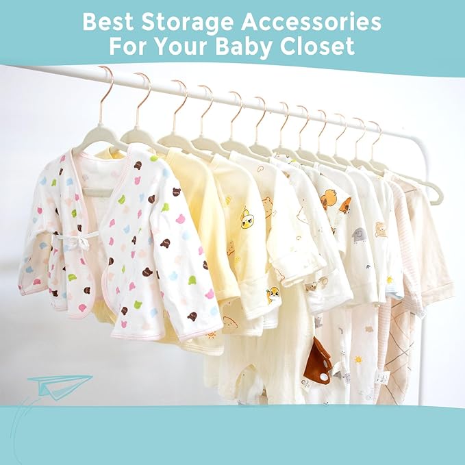 Baby Velvet Hangers 30 Pack - 11 Inch Premium Felt Non Slip Kids Hanger for Infant & Toddler Clothes - 0.2" Slim Space-Saving Baby Felt Hangers for Children's Closet with 10 Clips - Beige