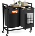 NEWBULIG Rolling Laundry Hamper with Removable Pull-Out Bag, Freestanding Clothes Basket Organizer with Wheels for Bathroom & Bedroom, 2 × 13.1 Gal (99L) - Rustic Brown & Black
