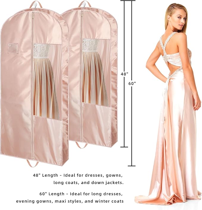Garment Bags for Hanging Clothes and Travel with 4" Gusseted, Suit Cover for Clothes,Coats,Suit,Jackets,Dress,Shirts,Skirt. (Pink-48"-2pcs-Satin Fabric)