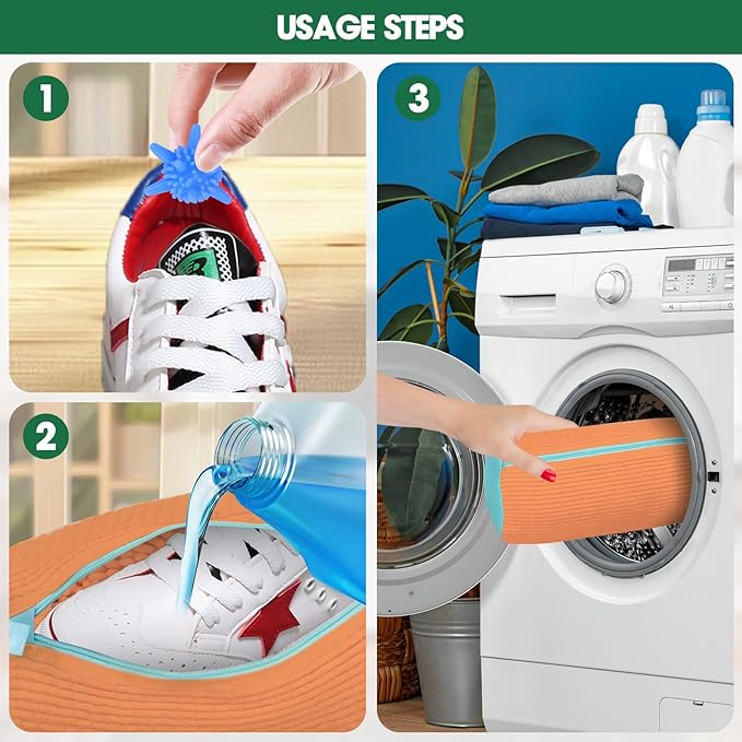 Shoe Washing Machine Laundry Bag - 2 Pack Shoe Cleaner for Gym Tennis Athletic Sneaker and Canvas Flats with Zipper Protection Design, 10 Washer Balls, Reuseable, Durable, Large Size for Most Footwear
