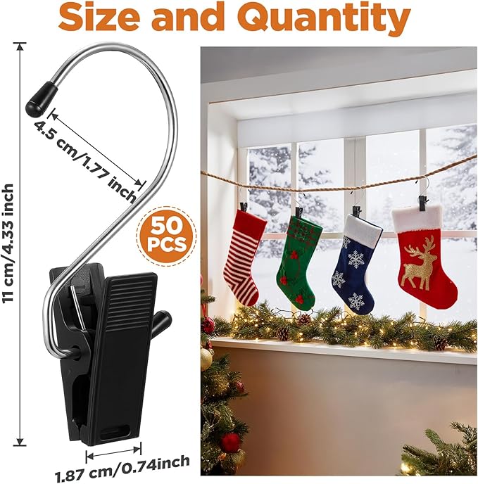 50 Pcs Heavy Duty Boot Hanger Clips, Multi-Function Laundry Hanging Hooks for Pants, Socks, Towels, Hats, Boots, Closet Organizer, Black