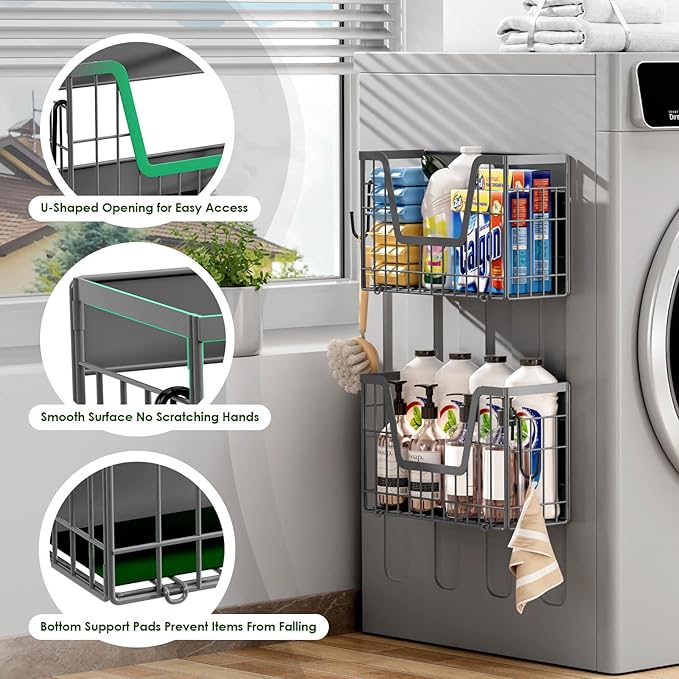 Grey Magnetic Shelf for Fridge, 2 Set Potato and Onion Storage Bins, Magnetic Fruit Basket for Fridge Pantry Organizers & Storage, Magnetic Spice Rack for Refrigerator Kitchen Counter, Cabinet
