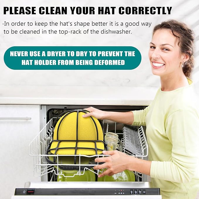 INVODA Hat Washer Cage Hat Washer for Washing Machine Hat Cleaner for Baseball Cap Dishwasher Hat Rack Protector Organizer for Flat & Curved(Black)