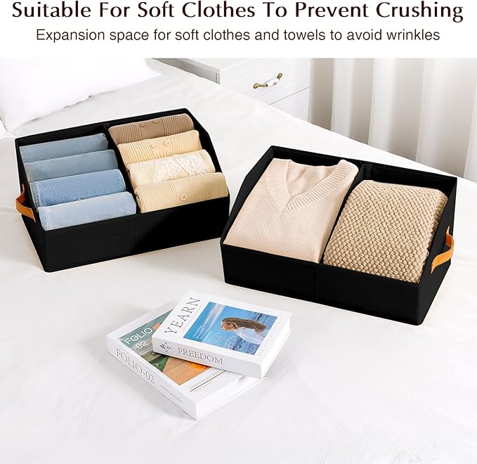 Closet Organizers and Storage Bins - 4 Pack Collapsible Divided Trapezoidal Cube Storage Bins Baskets with Orange Handlefor Organizing Clothes Blankets, Toys, Books, Towels(Black)