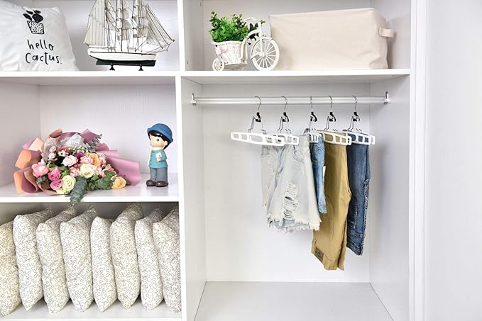 Quality Hangers 10 Pack Premium Skirt Hangers - Thin Space Saving Pant Hangers Set with Clamp, Shorts Hangers with Heavy Duty Locking Clasp, Multipurpose Jean Hangers Set - White