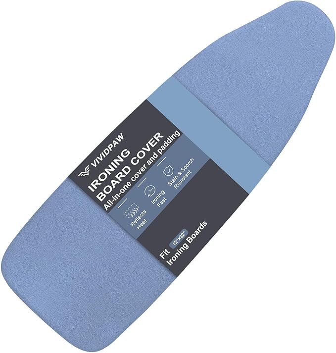 Tabletop Ironing Board Cover and Pad 12.5 x 32, Elastic Edge, Silicone Coated, Resist Scorching, Heavy Duty Padded Cover for Mini Small Iron Board (Blue, 12.5" x 32")