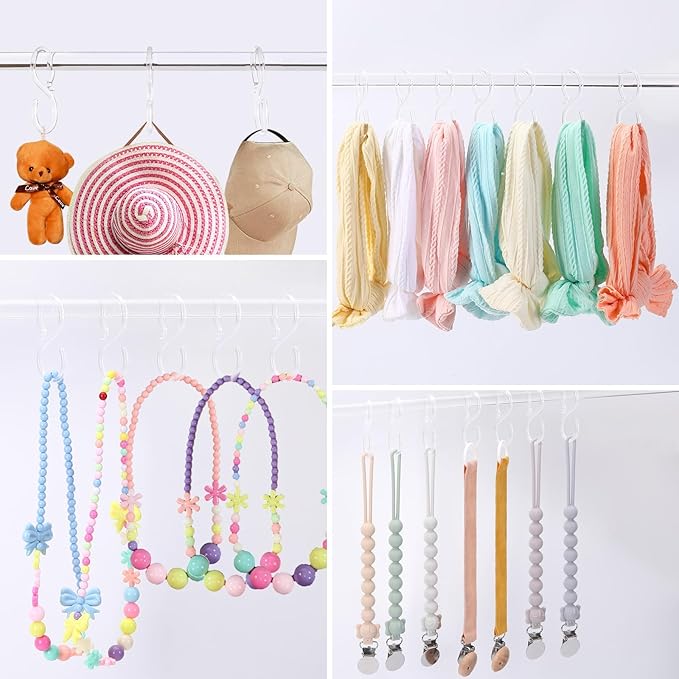 POVETIRE 30 Pack 2.5 Inch Acrylic Transparent S Hook for Hanging Baby Headband Hair Accessories Baby Bib NecklaceJewelry Hat Holder