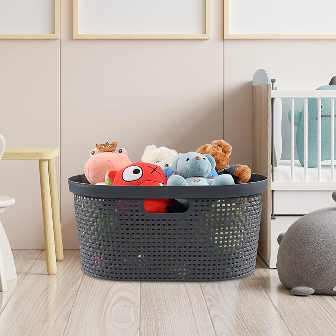 Pekky 4 Pack Laundry Basket with Cutout Handles, 40 L Plastic Hampers for Laundry