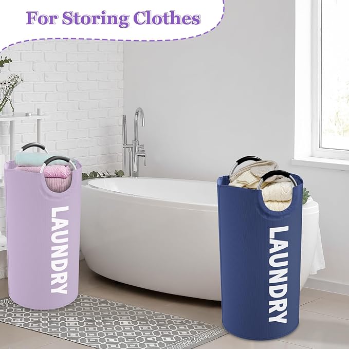 Set of 2 Large Laundry Baskets for Adult, 95L Collapsible Laundry Baskets with Aluminum Handles, Portable Dirty Clothes Hampers for Bedroom, Travel, Purple + Navy Blue