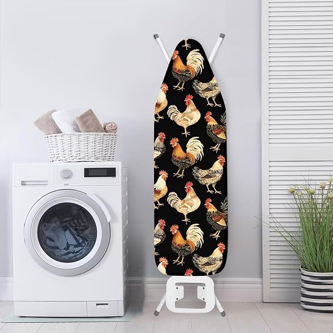 Rooster Chicken Standard Boards Ironing Pad Covers Reflects Heat Resist Staining Soft Fabric Iron Board Cover with Elastic Edge & 3 Hooks and Loops Fall Thanksgiving Decor