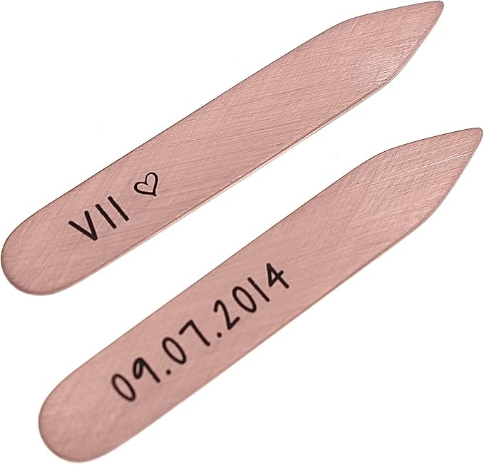Personalized Copper Collar Stays - Custom 7th Anniversary Valentine's Day Gift for Him - 2.25 Inches